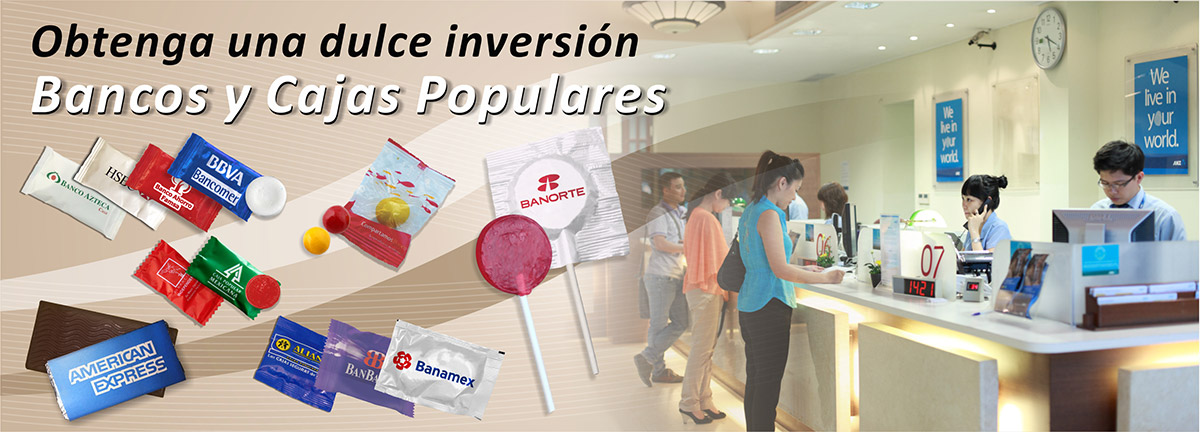 Dulces publicitarios para bancos.