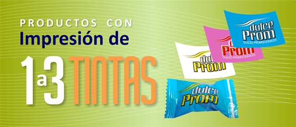 Dulces promocionales de 1 a 3 tintas